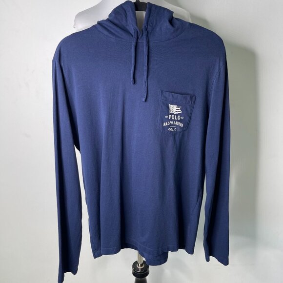 POLO Ralph Lauren Men's Navy Blue One Side Pocket Hoodie Size Medium - Picture 1 of 10